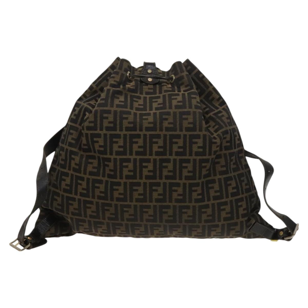 FENDI Zucca Canvas Backpack Brown Black gold Auth ep8792