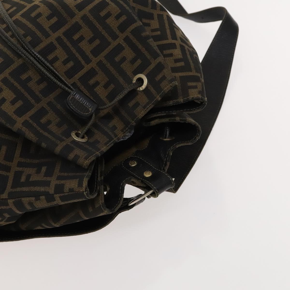 FENDI Zucca Canvas Backpack Brown Black gold Auth ep8792