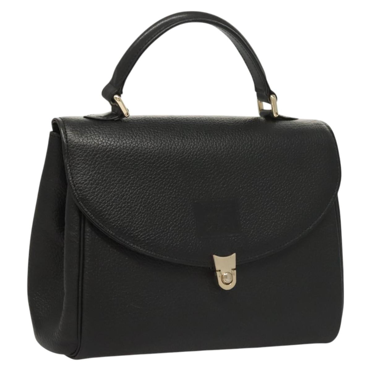 Burberrys Hand Bag Leather Black Gold Auth ep8841