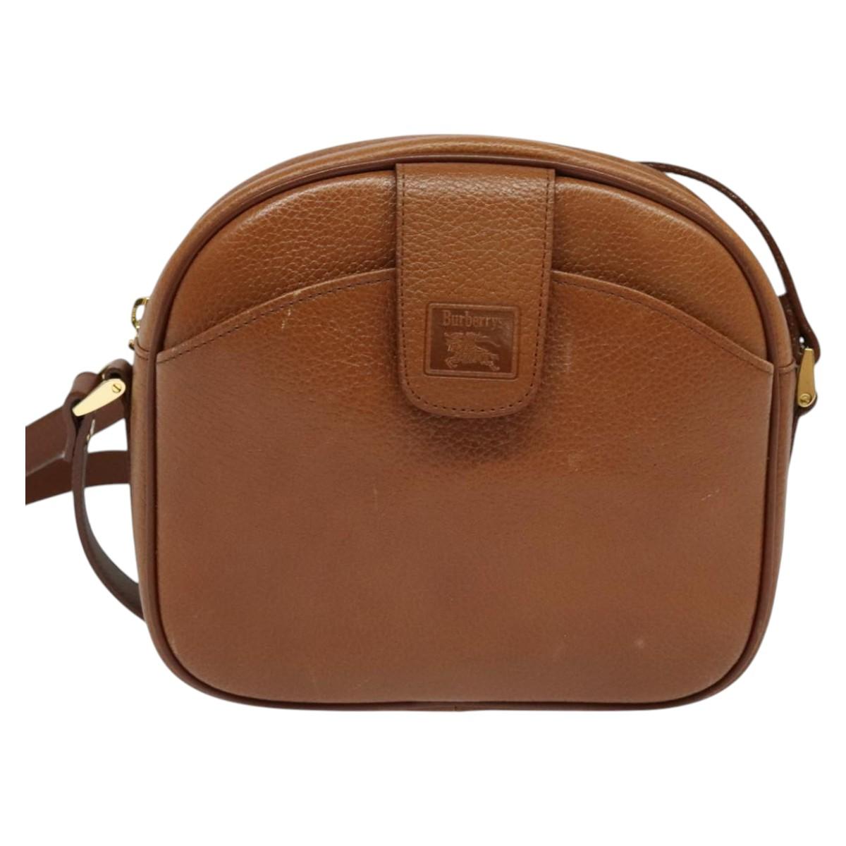 Burberrys Shoulder Bag Leather Brown Gold Auth ep8843