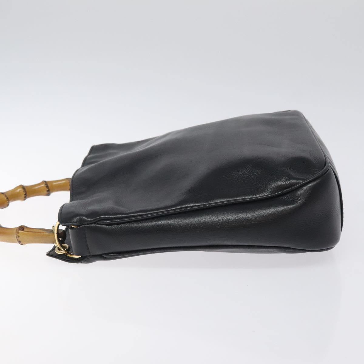 GUCCI Bamboo Hand Bag Leather Black Gold 001 1998 1638 Auth ep8846