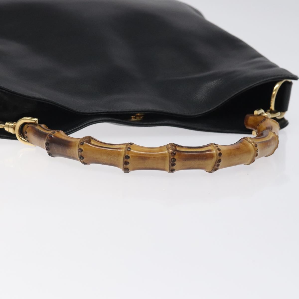 GUCCI Bamboo Hand Bag Leather Black Gold 001 1998 1638 Auth ep8846
