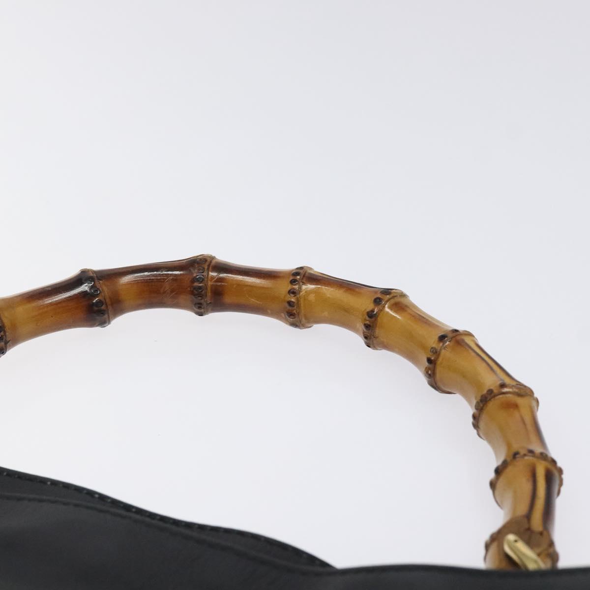 GUCCI Bamboo Hand Bag Leather Black Gold 001 1998 1638 Auth ep8846