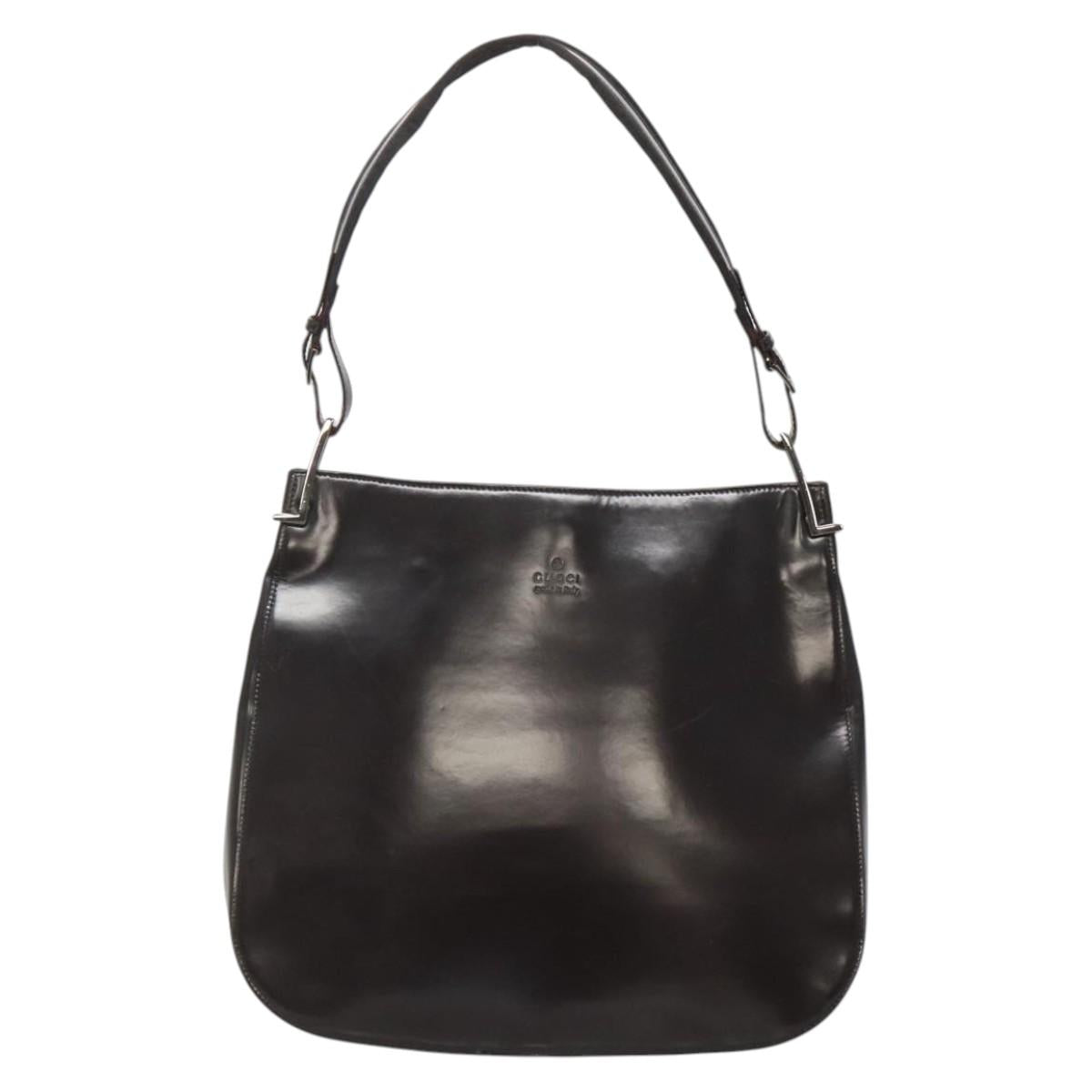 GUCCI Shoulder Bag Patent leather Brown Silver 001 3166 Auth ep8849