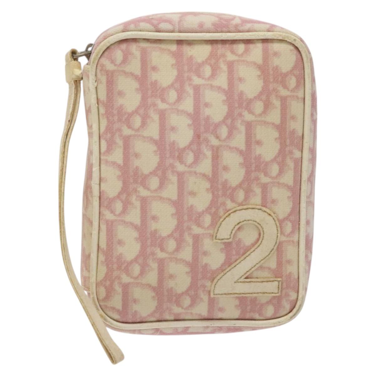 Christian Dior Trotter Canvas Pouch PVC Pink Silver Auth ep8923