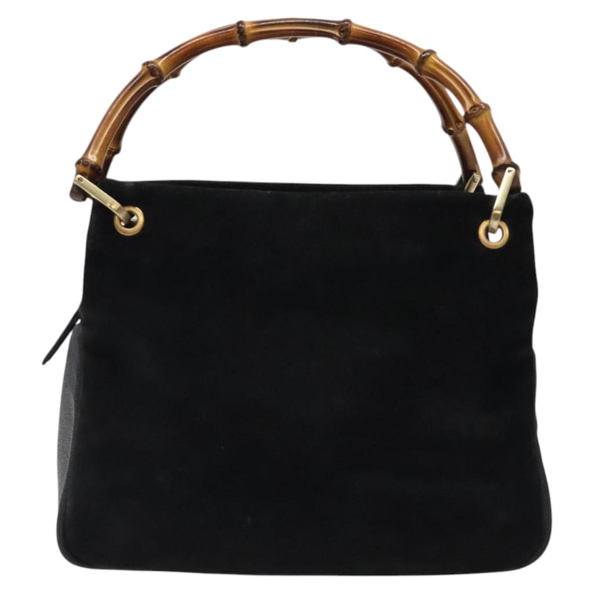 GUCCI Bamboo Hand Bag Suede Black Gold Auth ep8927