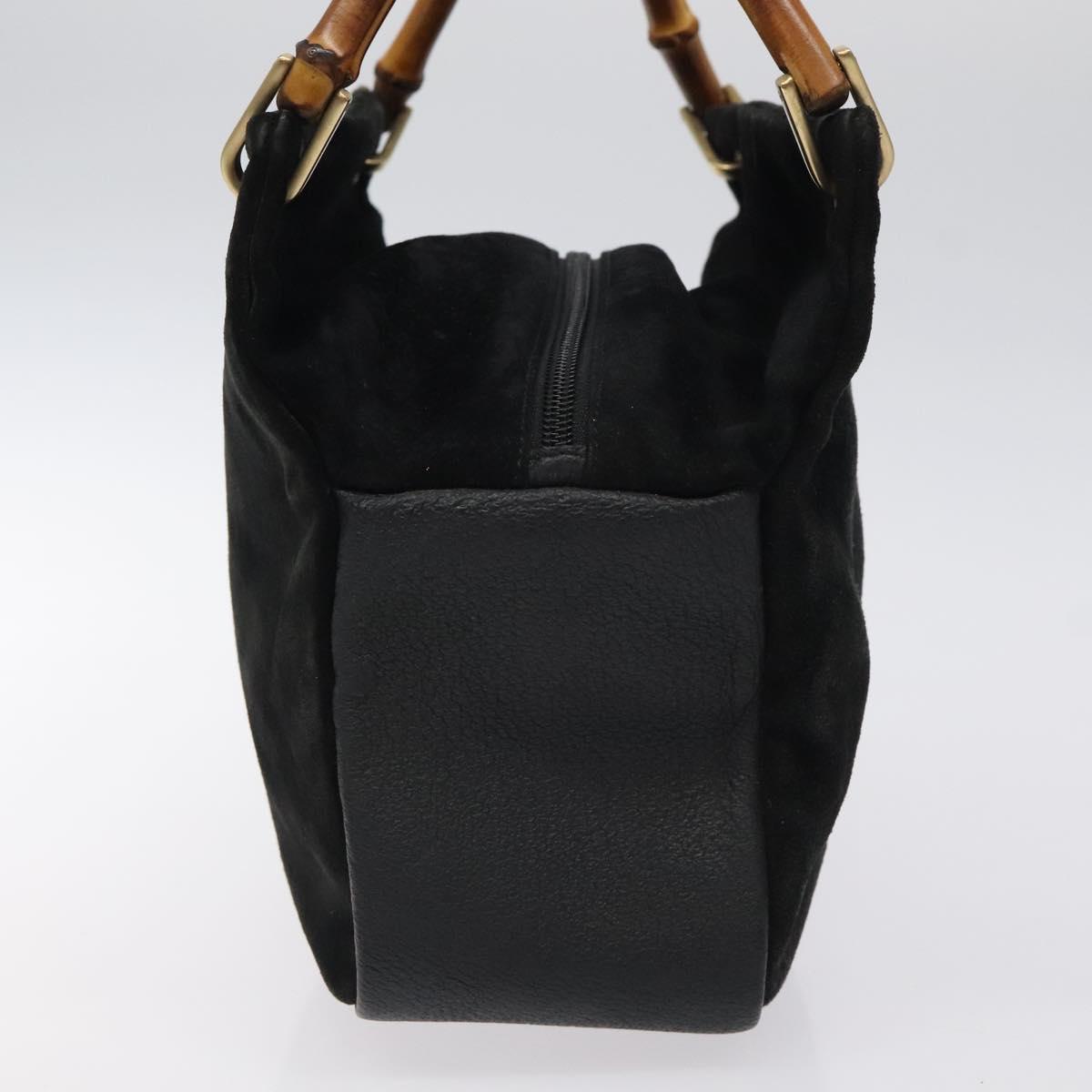 GUCCI Bamboo Hand Bag Suede Black Gold Auth ep8927