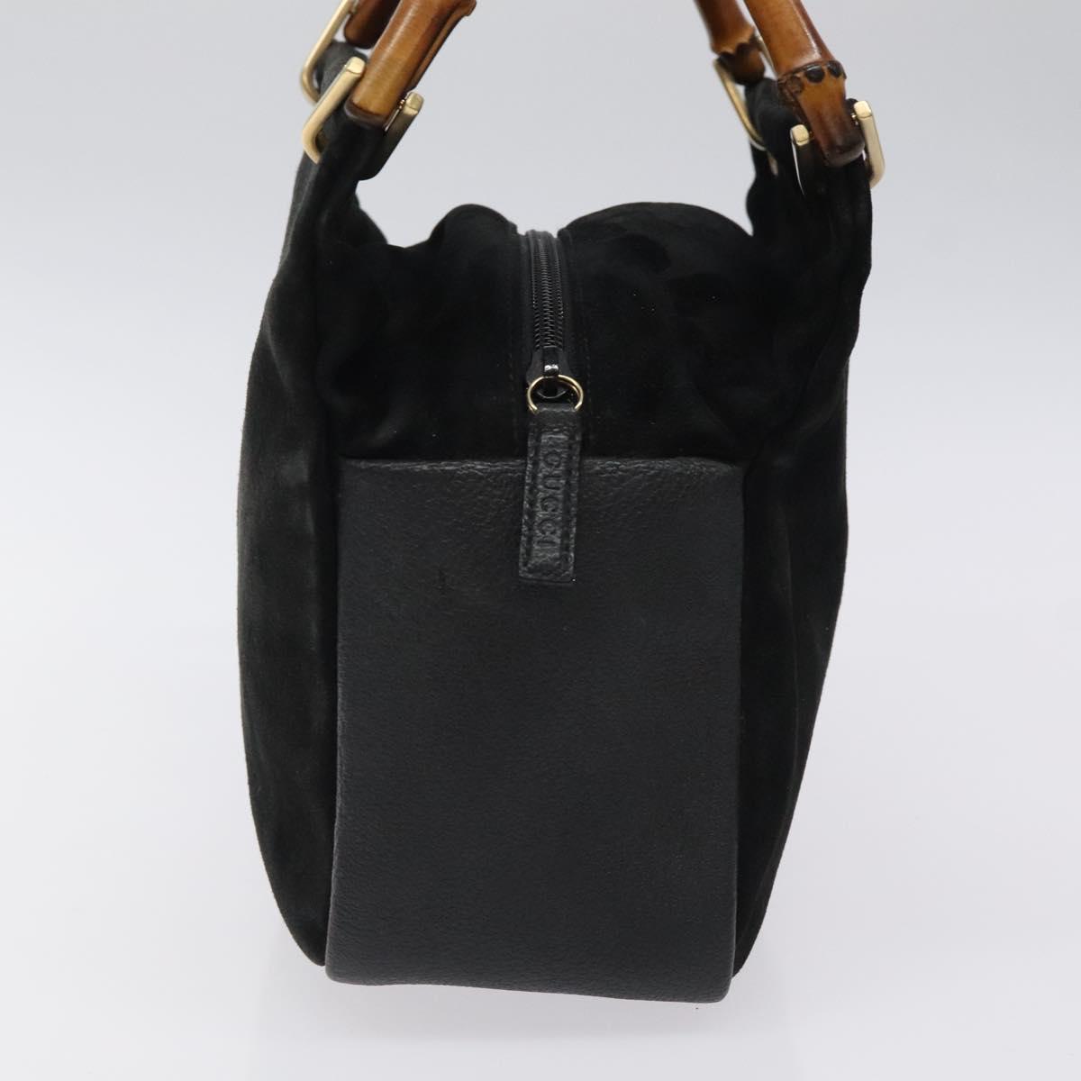 GUCCI Bamboo Hand Bag Suede Black Gold Auth ep8927