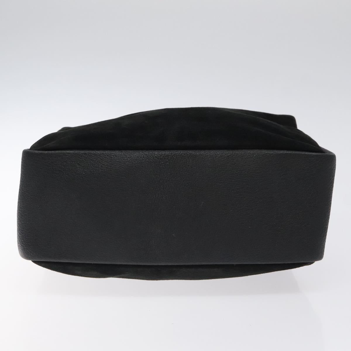 GUCCI Bamboo Hand Bag Suede Black Gold Auth ep8927