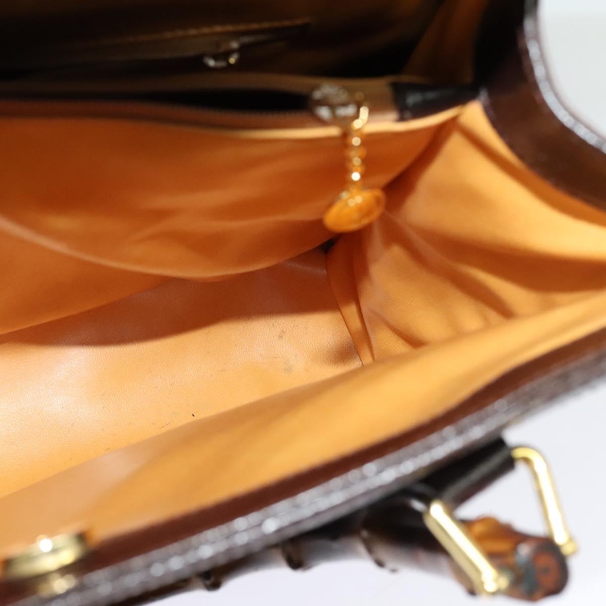 GUCCI Bamboo Hand Bag Leather Brown Gold Auth ep8928