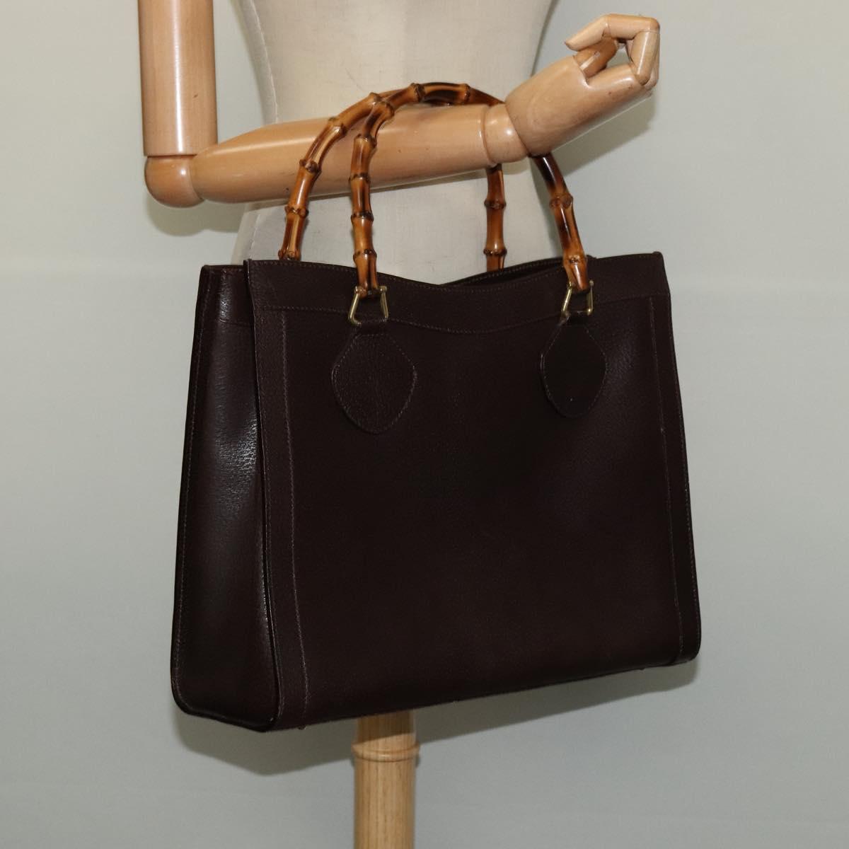 GUCCI Bamboo Hand Bag Leather Brown Gold Auth ep8928