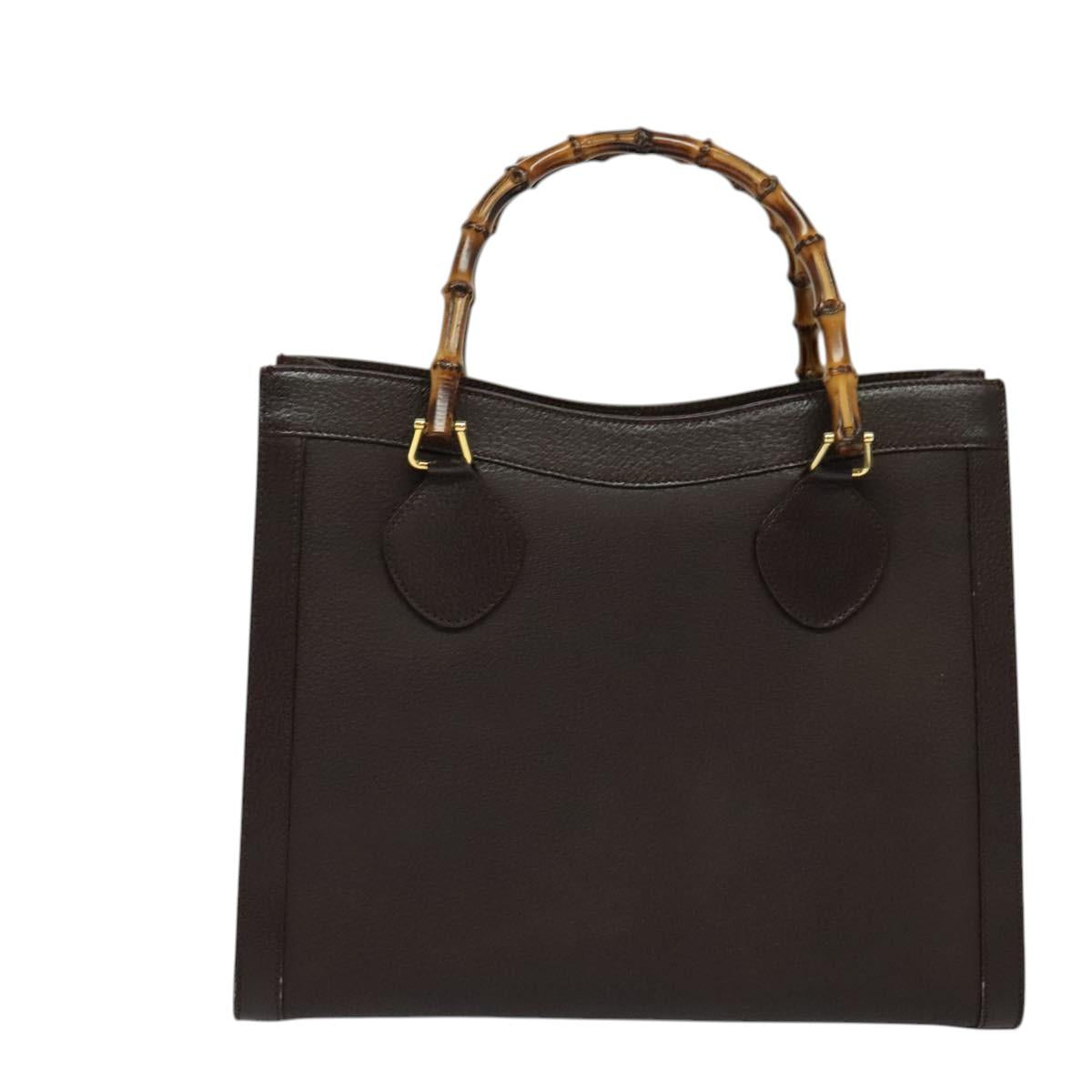 GUCCI Bamboo Hand Bag Leather Brown Gold Auth ep8928