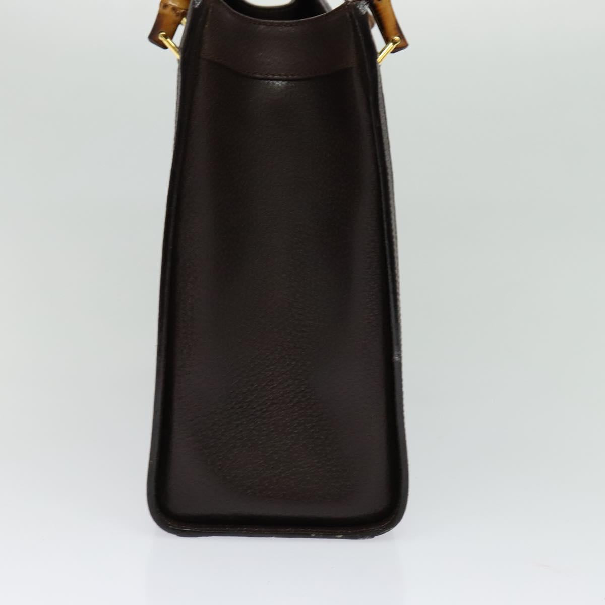 GUCCI Bamboo Hand Bag Leather Brown Gold Auth ep8928