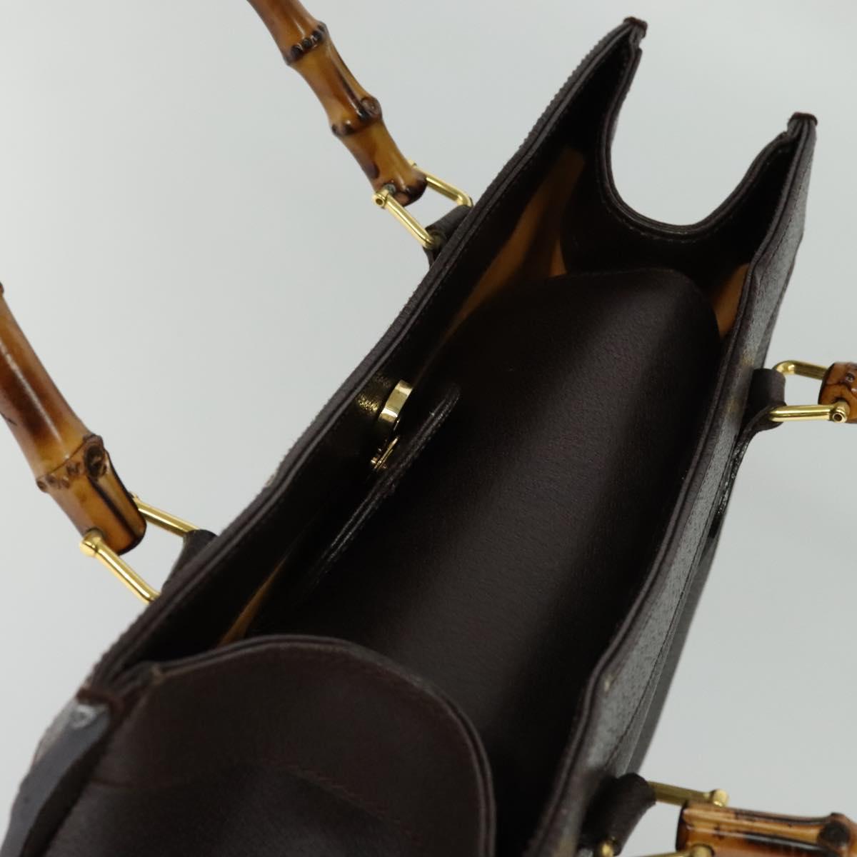 GUCCI Bamboo Hand Bag Leather Brown Gold Auth ep8928