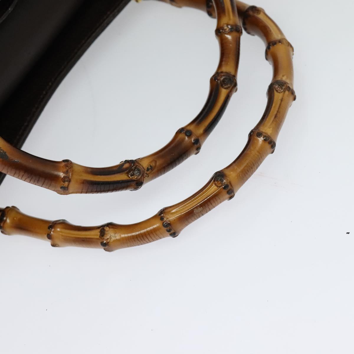 GUCCI Bamboo Hand Bag Leather Brown Gold Auth ep8928