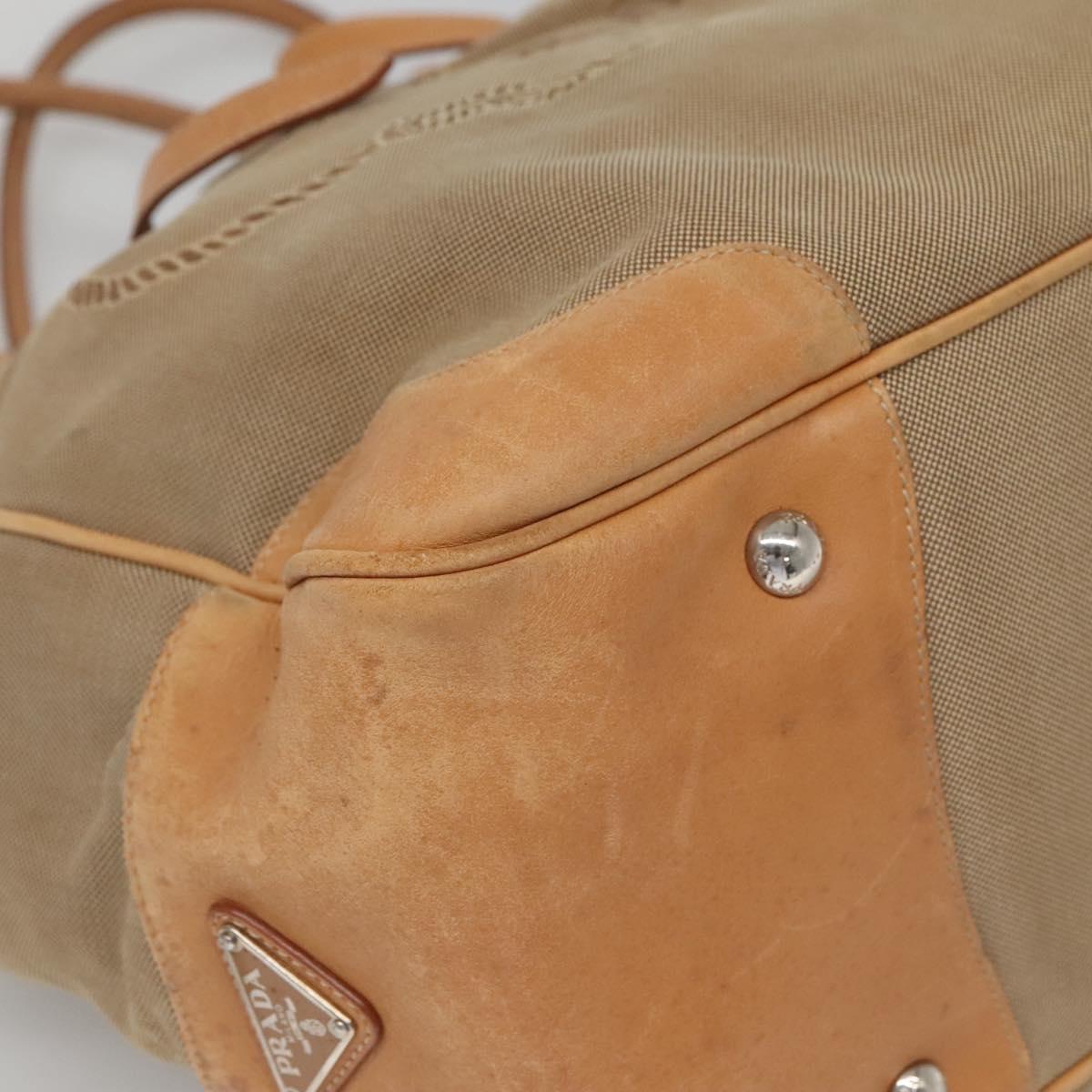 PRADA Tote Bag Canvas Beige Silver Auth ep8959