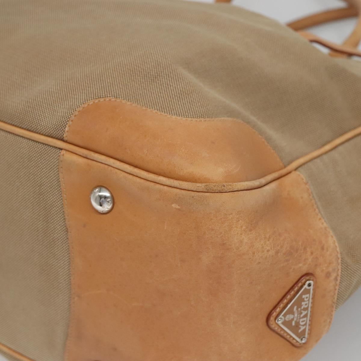 PRADA Tote Bag Canvas Beige Silver Auth ep8959
