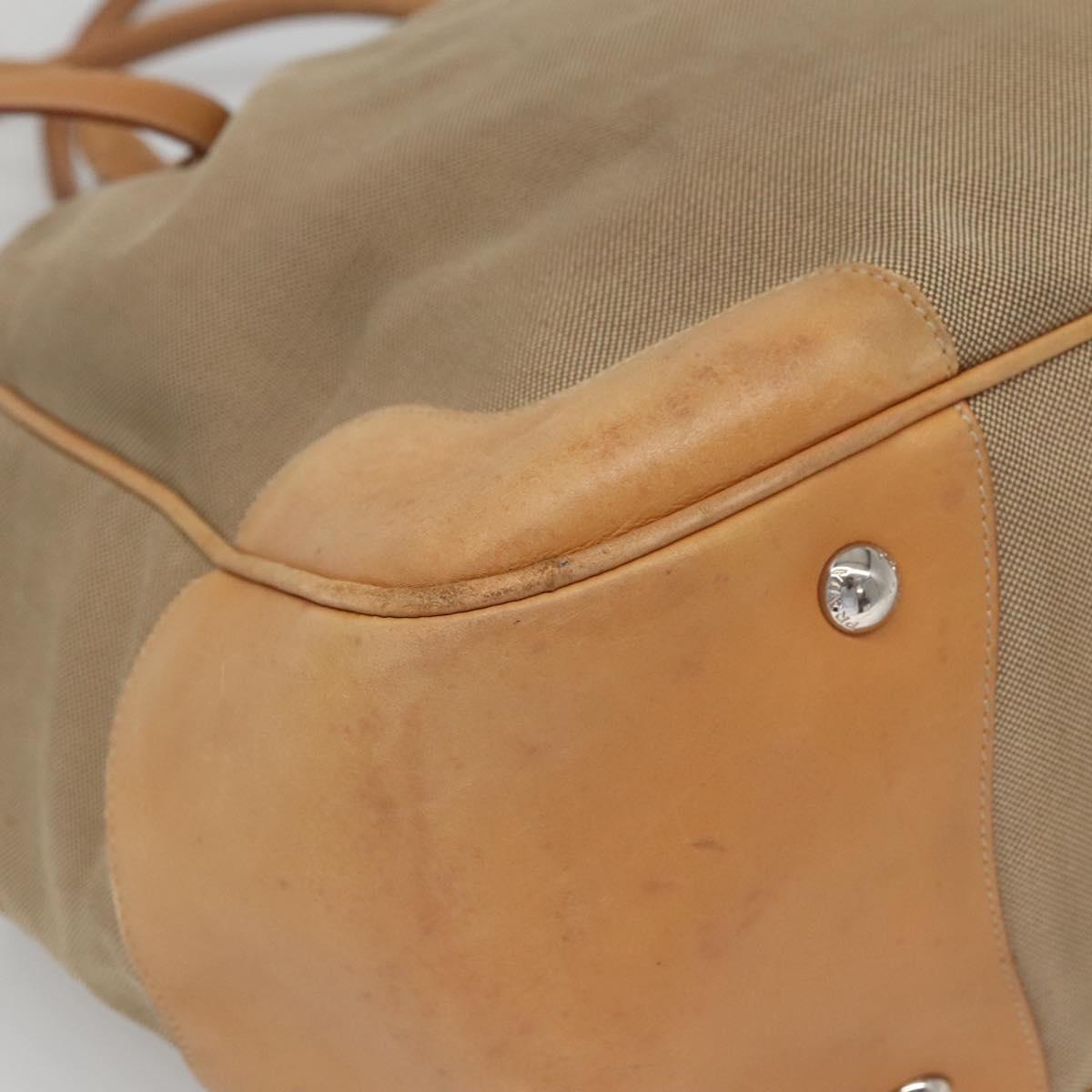 PRADA Tote Bag Canvas Beige Silver Auth ep8959
