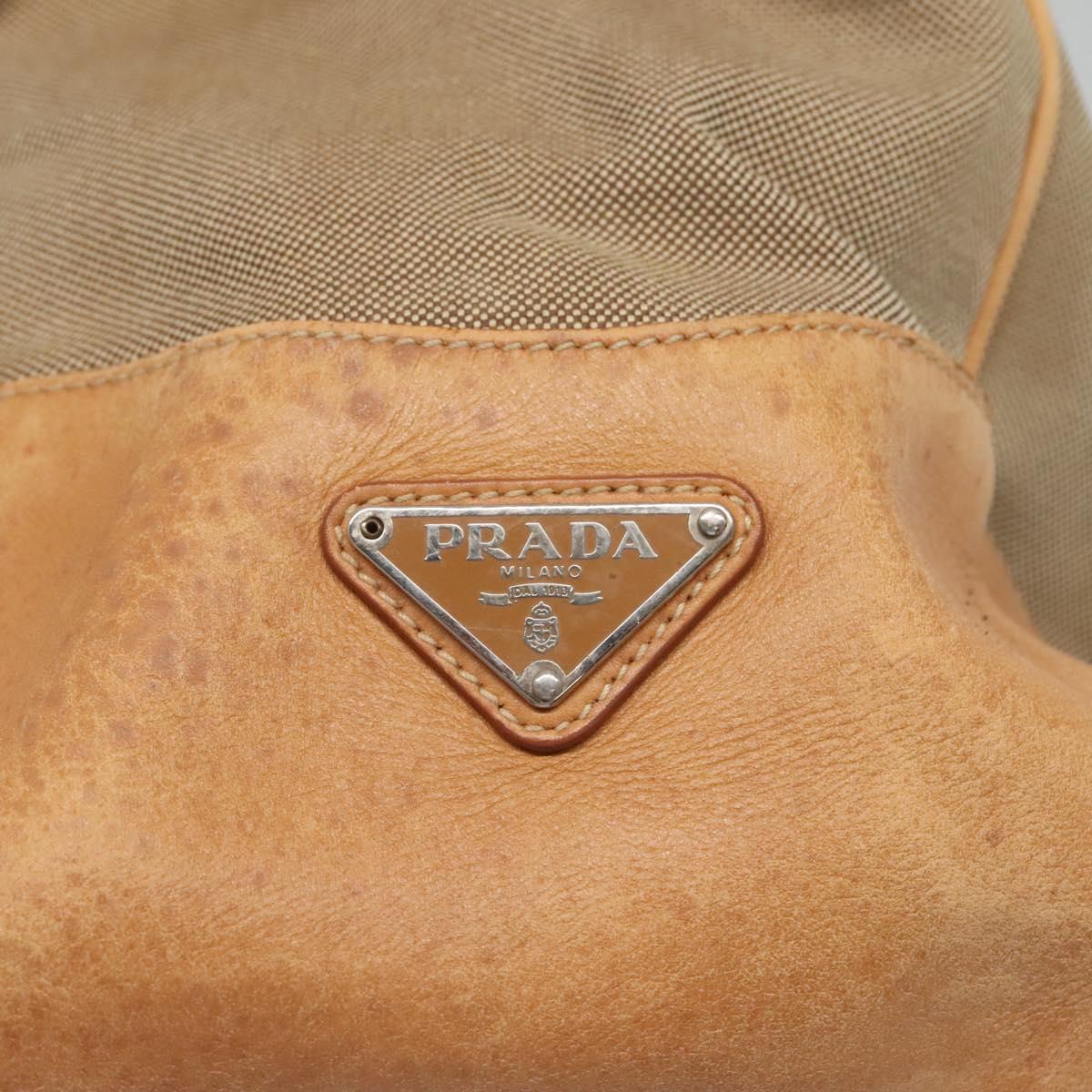 PRADA Tote Bag Canvas Beige Silver Auth ep8959