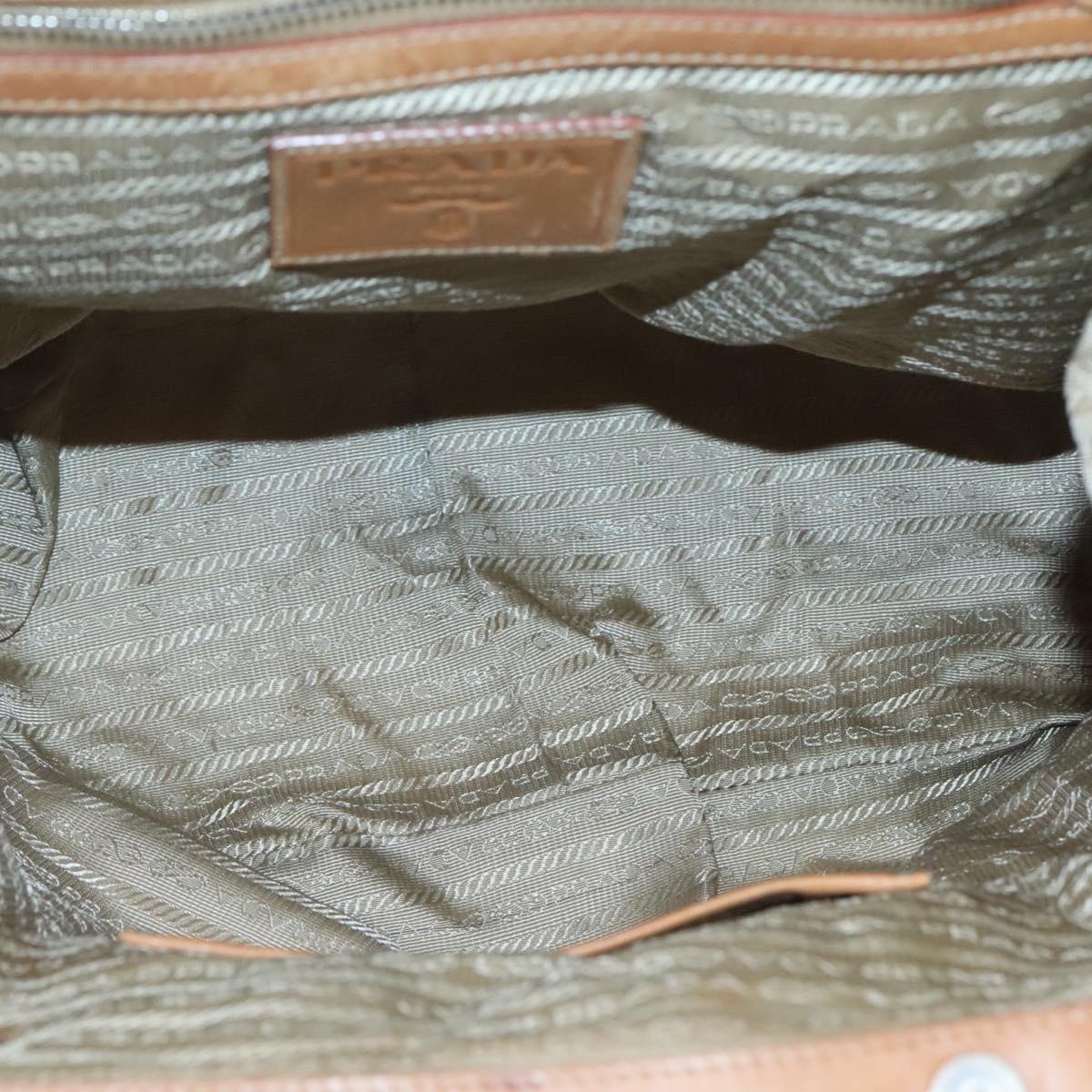 PRADA Tote Bag Canvas Beige Silver Auth ep8959