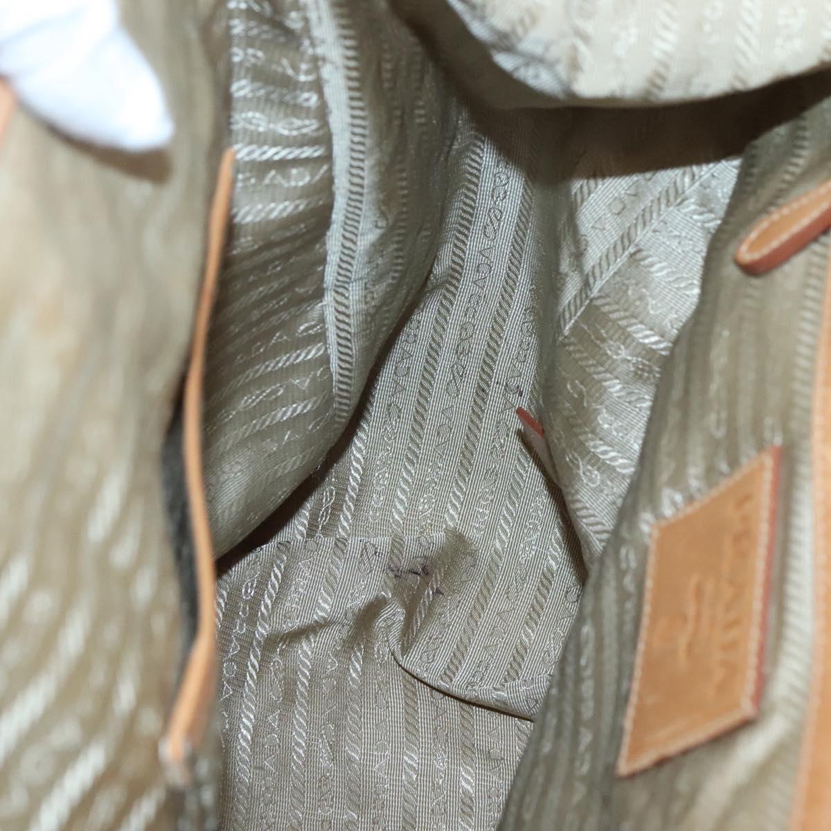 PRADA Tote Bag Canvas Beige Silver Auth ep8959