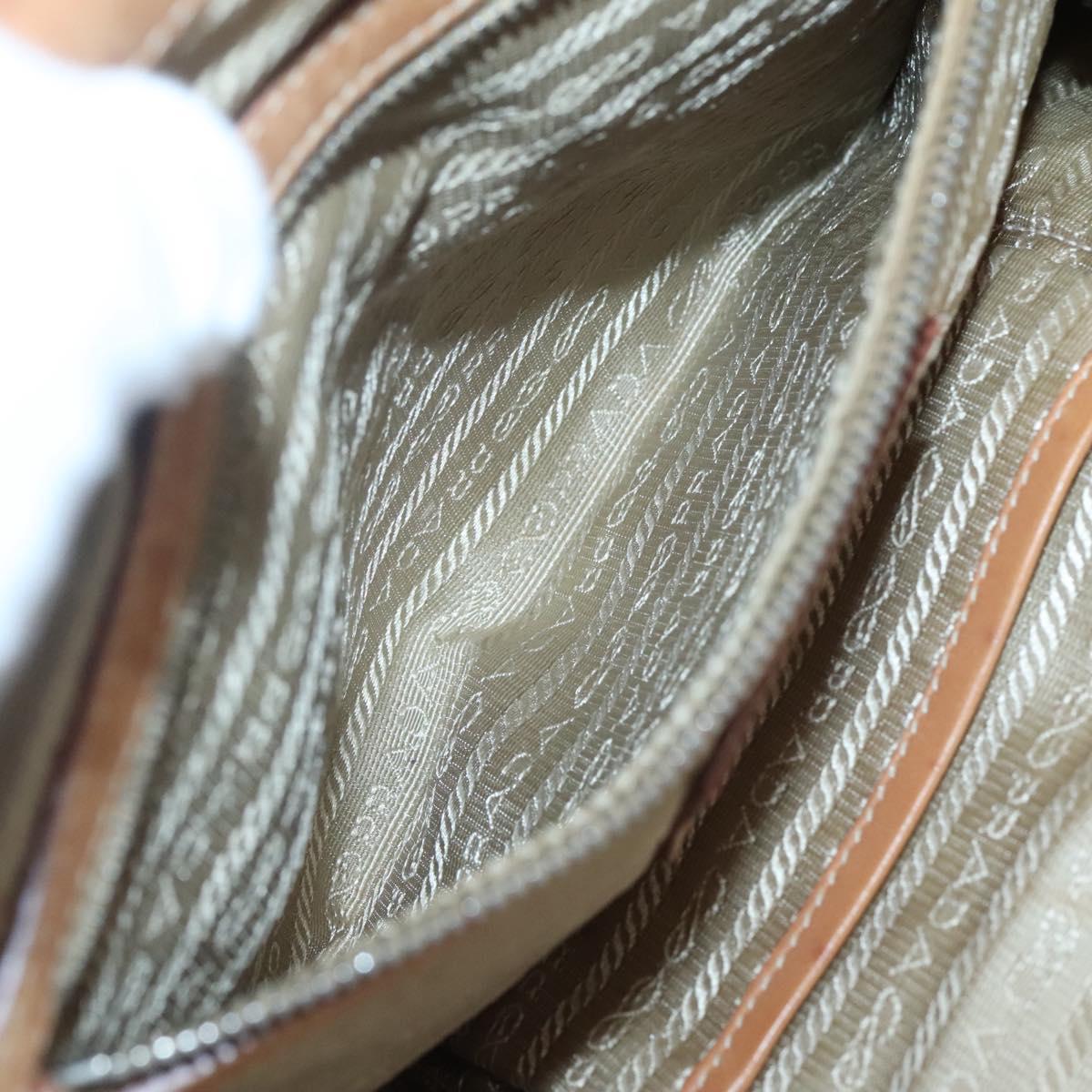 PRADA Tote Bag Canvas Beige Silver Auth ep8959