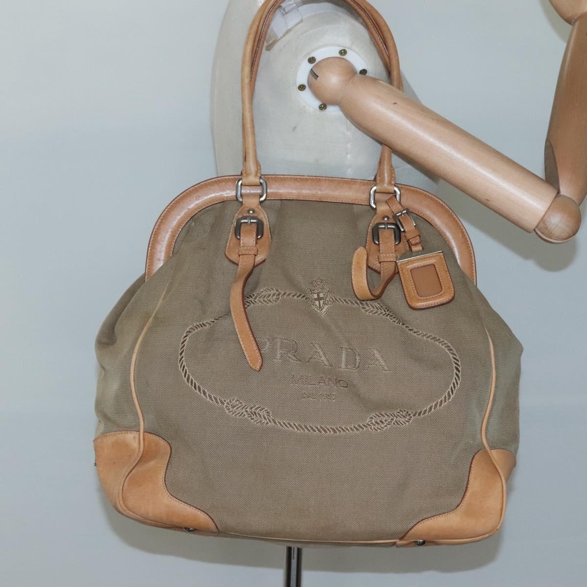 PRADA Tote Bag Canvas Beige Silver Auth ep8959