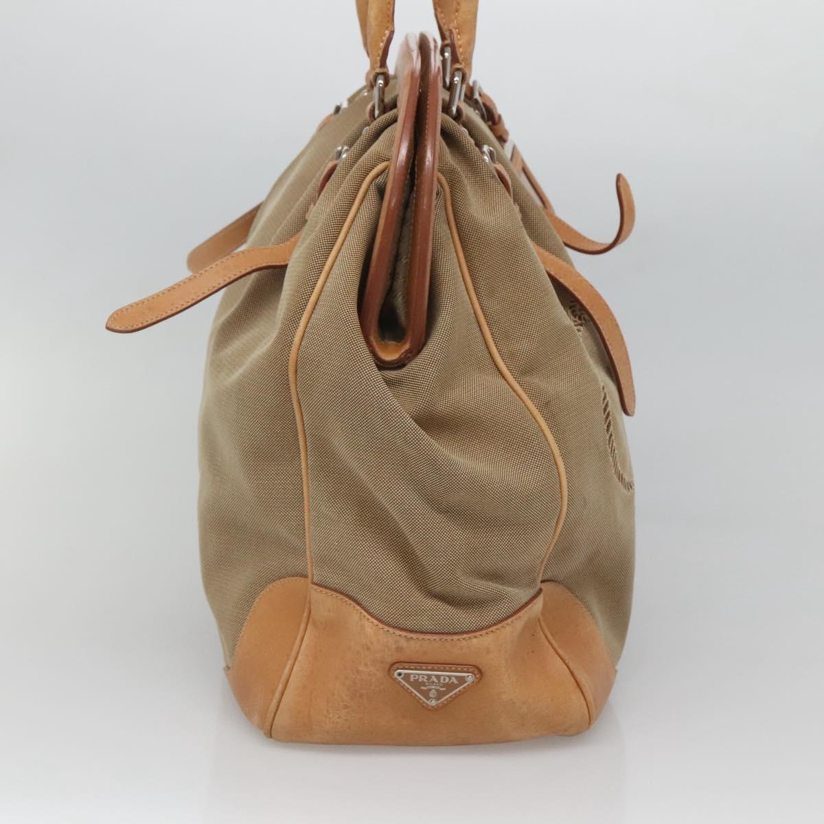 PRADA Tote Bag Canvas Beige Silver Auth ep8959