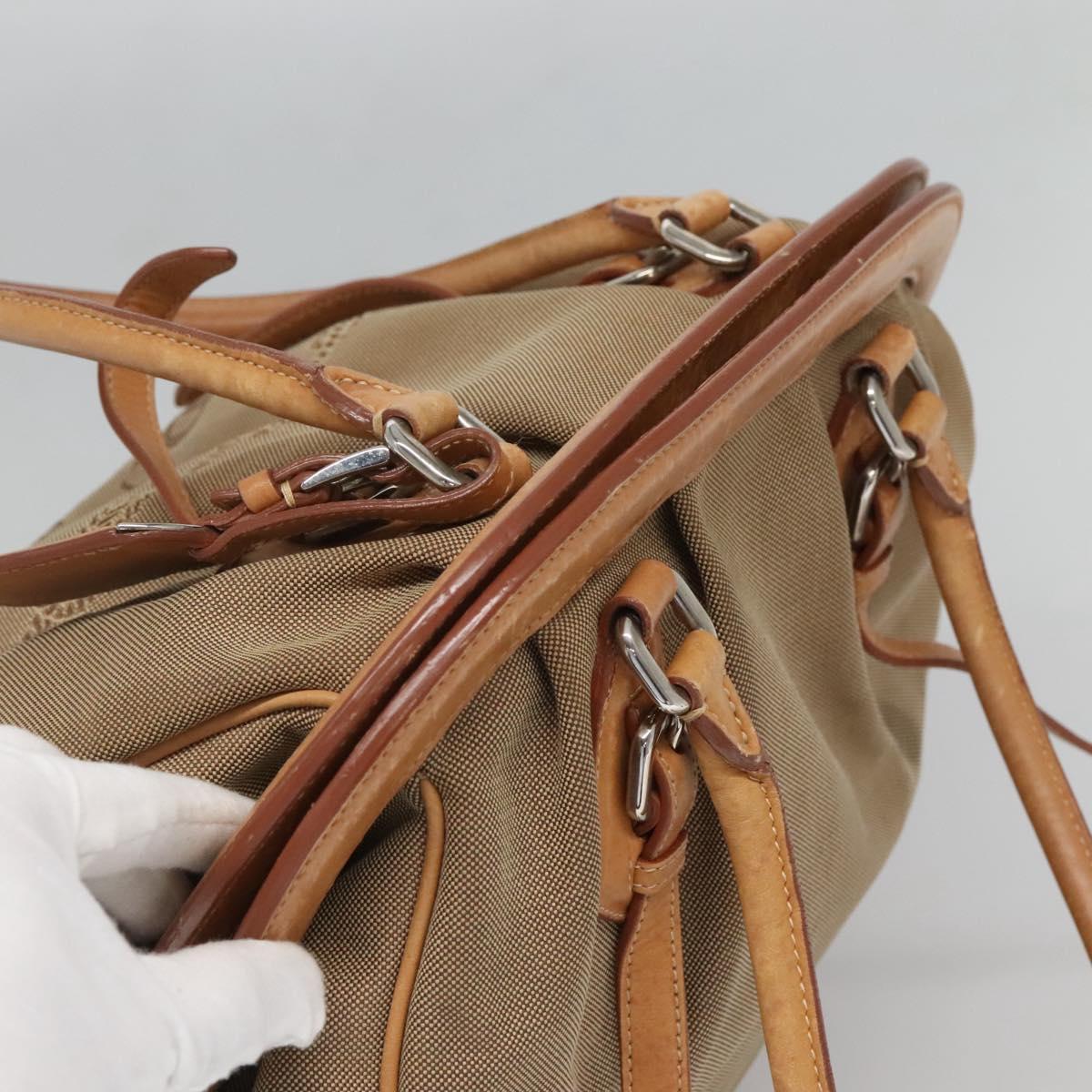 PRADA Tote Bag Canvas Beige Silver Auth ep8959