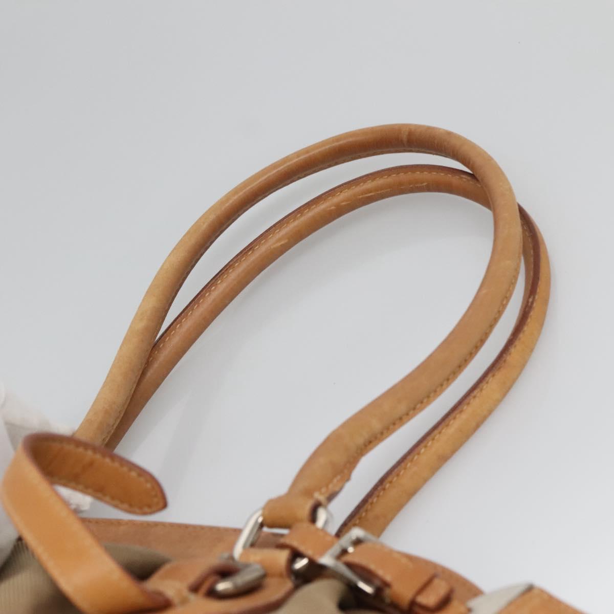 PRADA Tote Bag Canvas Beige Silver Auth ep8959