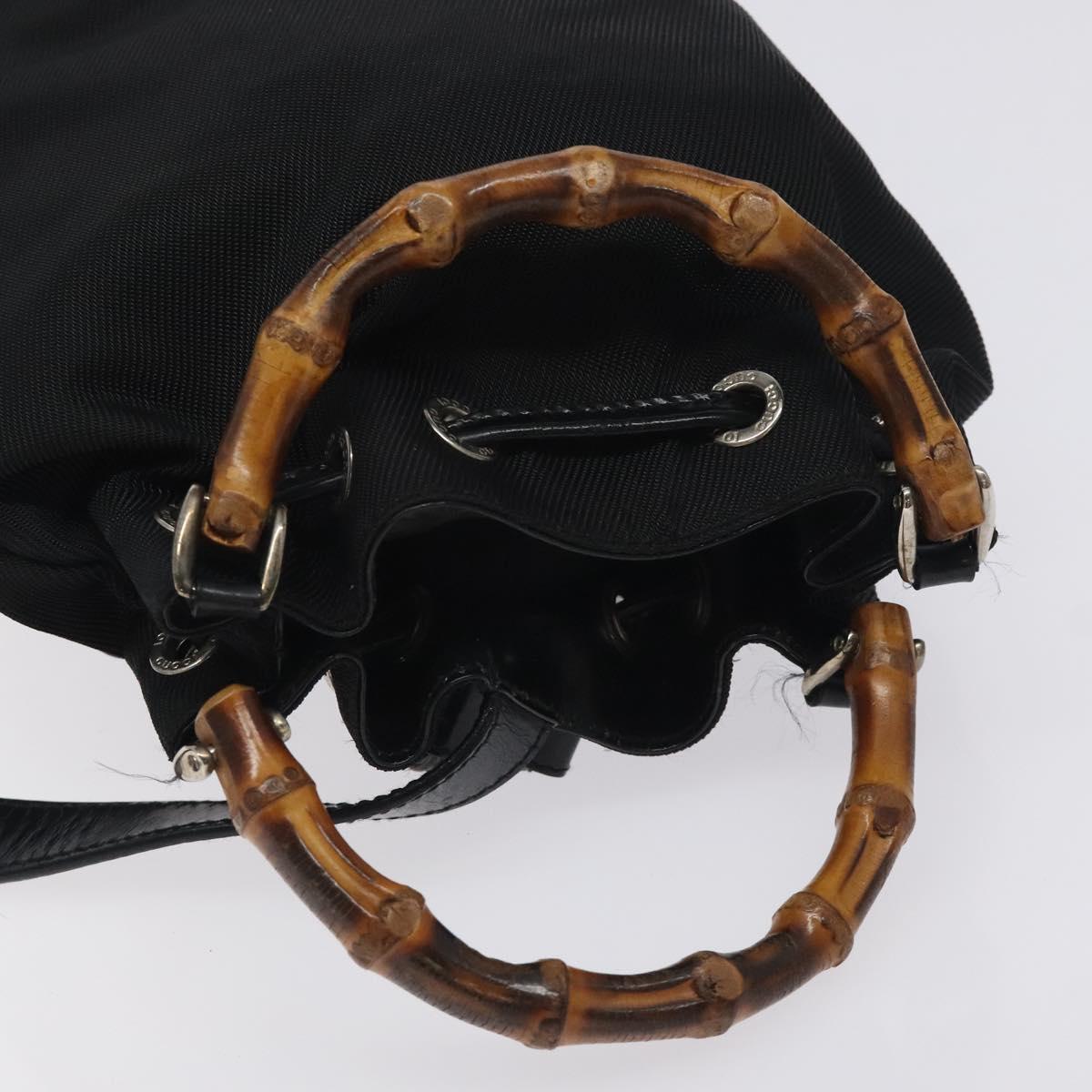 GUCCI Bamboo Hand Bag Nylon 2way Black Silver 003 2854 0060 5 Auth ep8968