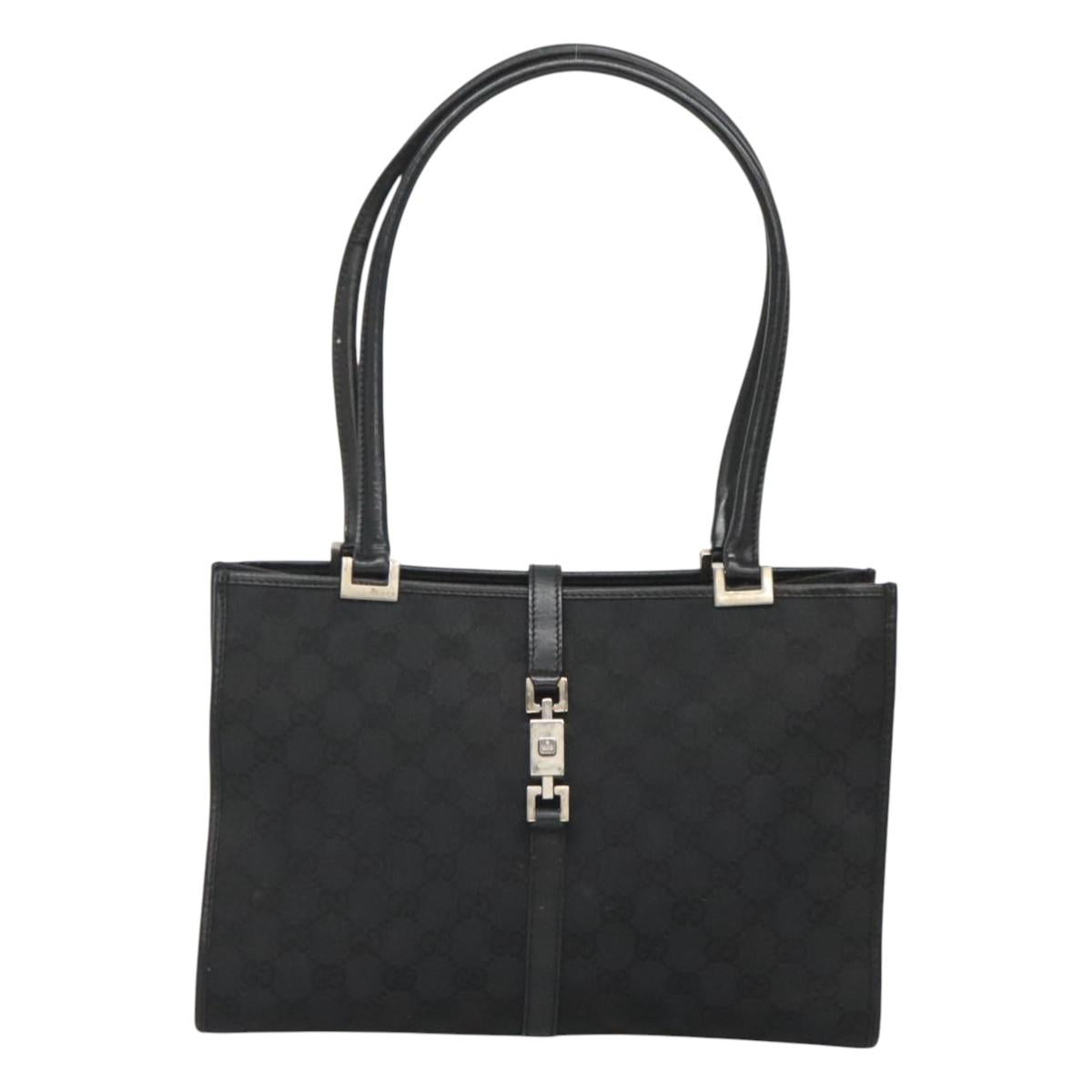 GUCCI GG Canvas Jackie Hand Bag Black Silver 002 1073 Auth ep8992