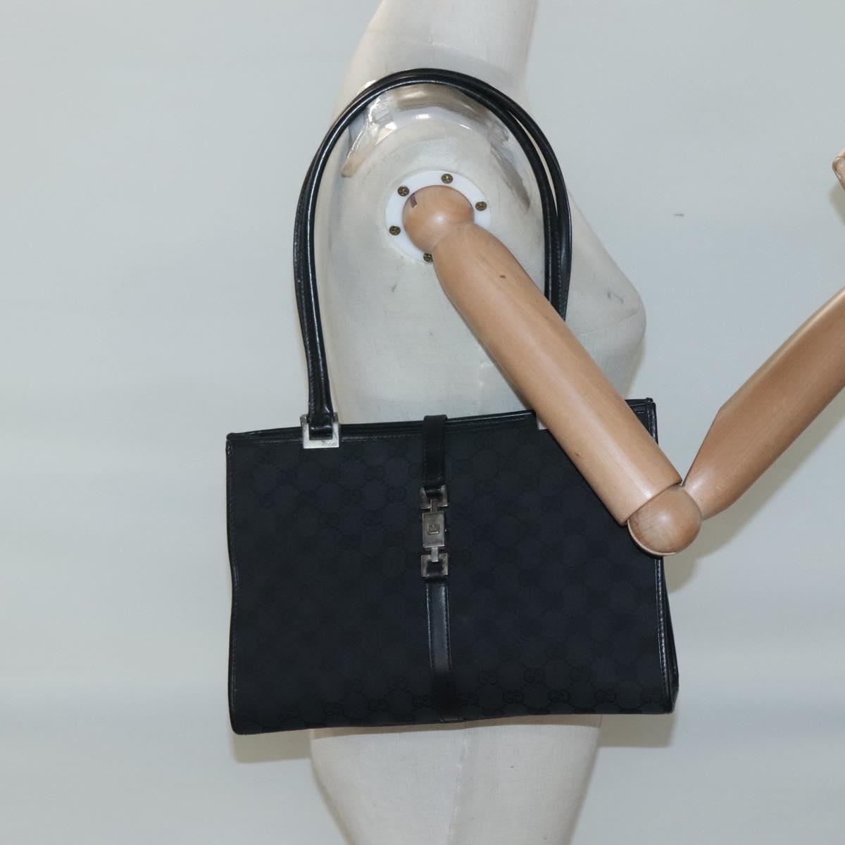 GUCCI GG Canvas Jackie Hand Bag Black Silver 002 1073 Auth ep8992