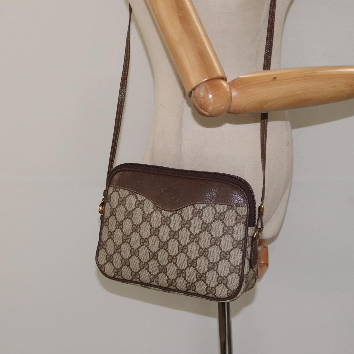GUCCI GG Supreme Shoulder Bag PVC Beige Gold Auth ep8994