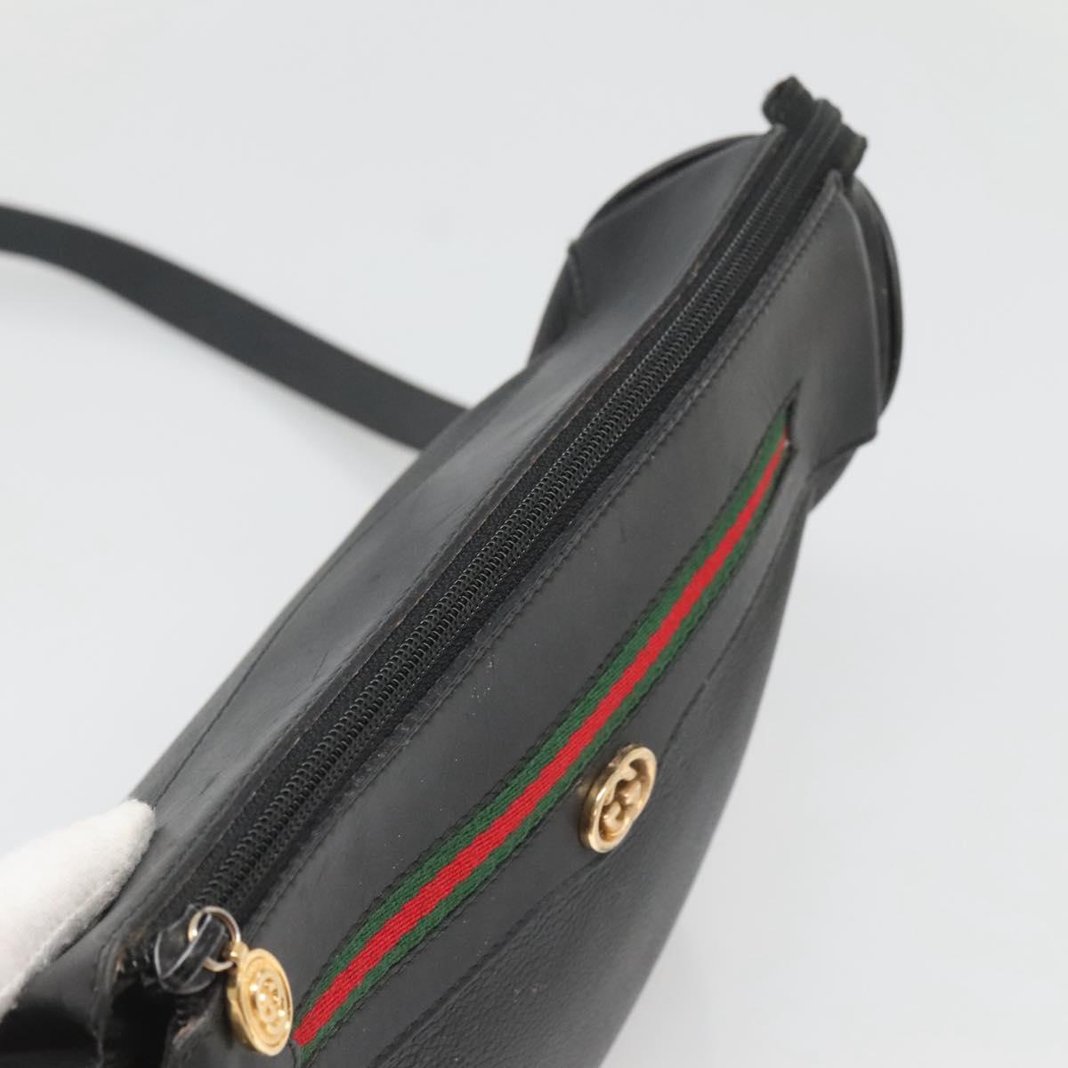 GUCCI Web Sherry Line Shoulder Bag Leather Black Gold 001 104 0918 Auth ep8999