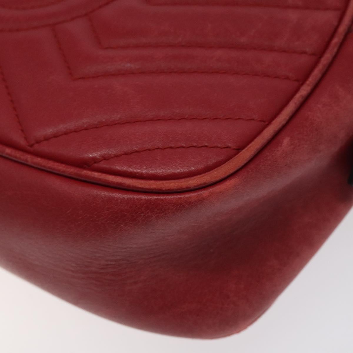 GUCCI GG Marmont Chain Shoulder Bag Leather Red Gold 447632 Auth ep9033