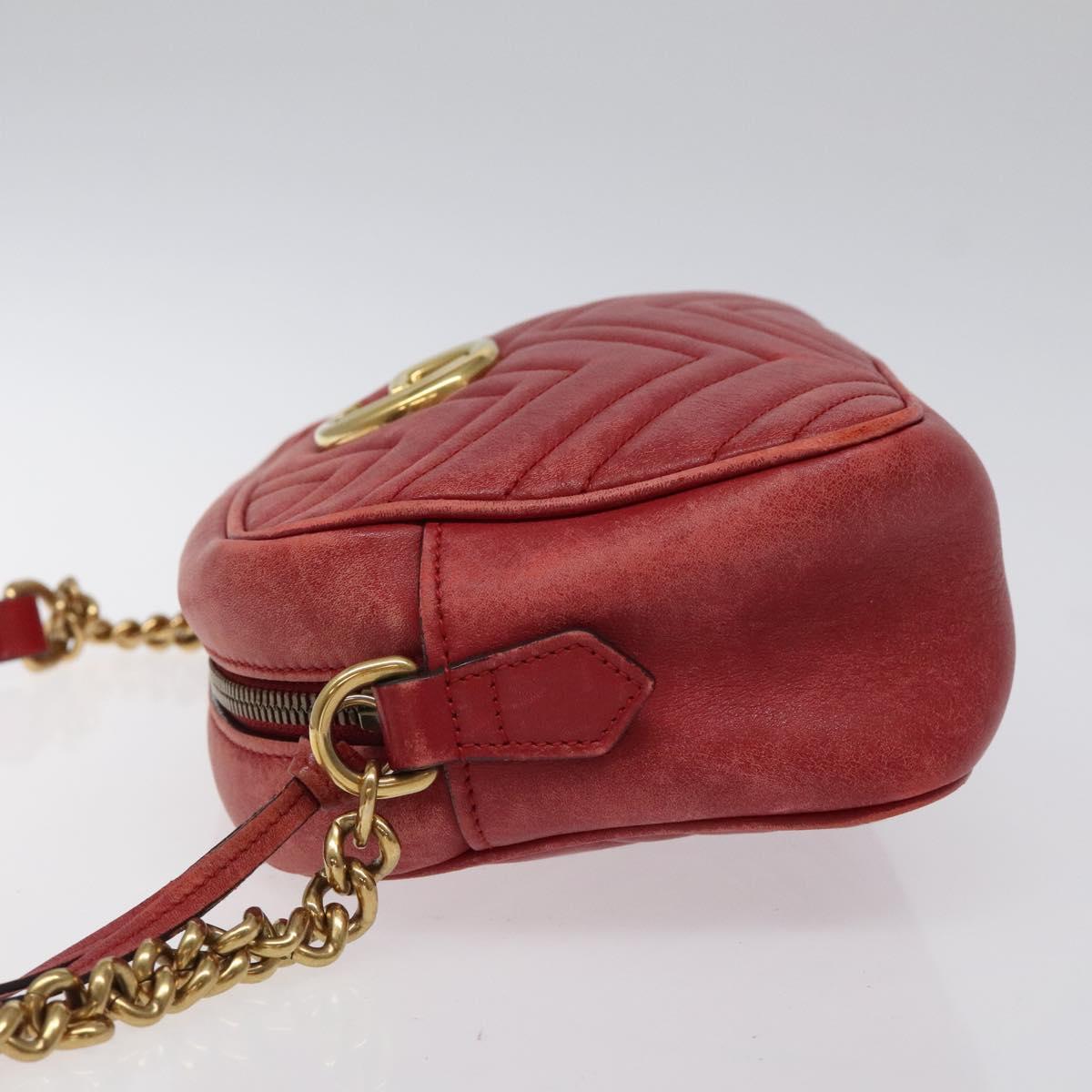 GUCCI GG Marmont Chain Shoulder Bag Leather Red Gold 447632 Auth ep9033