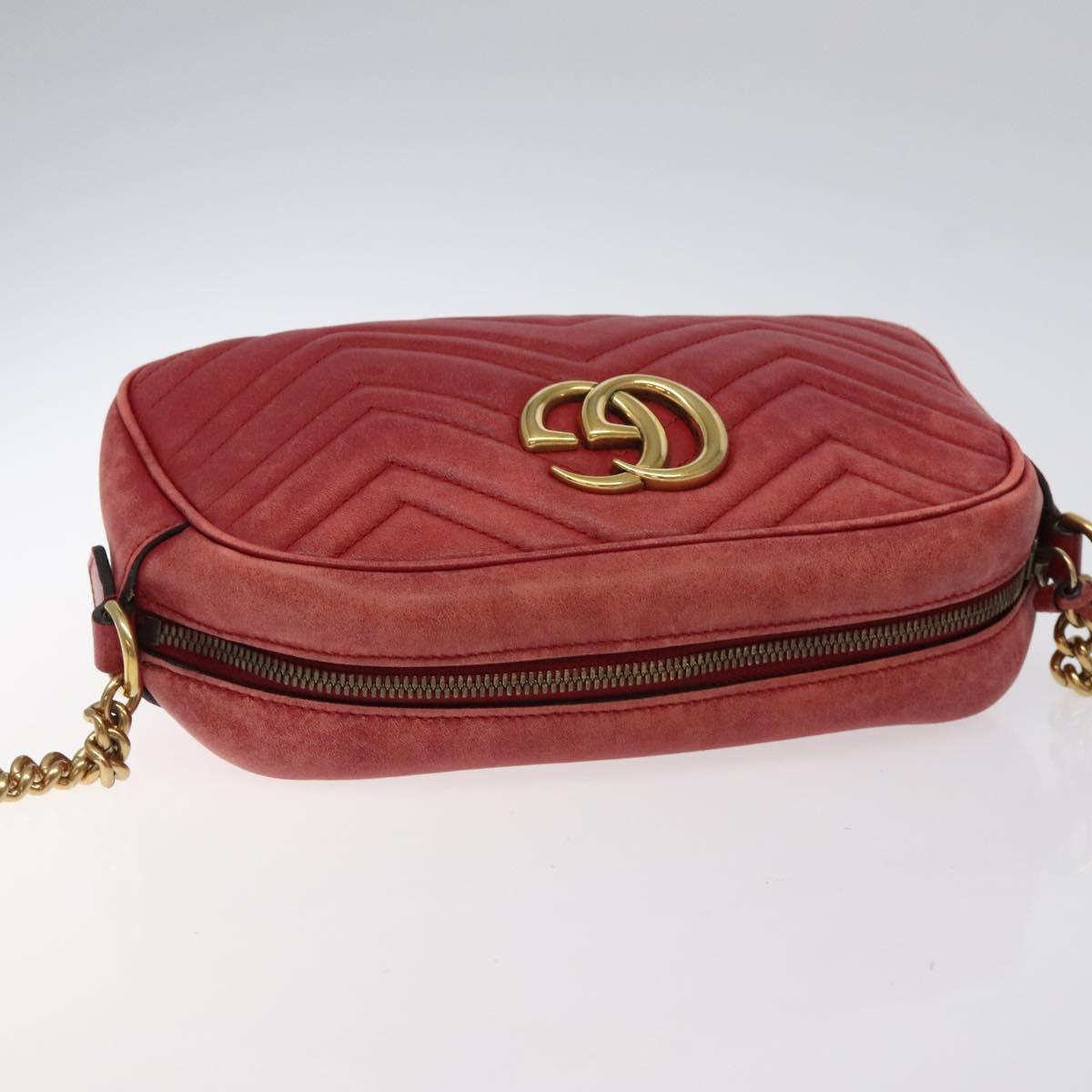 GUCCI GG Marmont Chain Shoulder Bag Leather Red Gold 447632 Auth ep9033