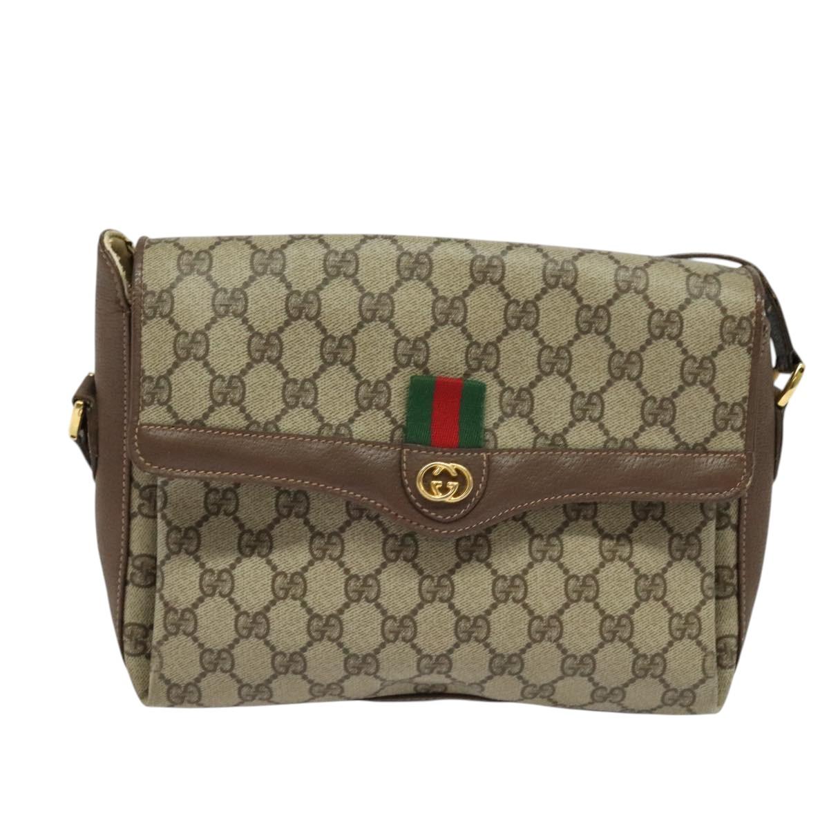 GUCCI GG Supreme Web Sherry Line Bag PVC Beige Gold 164 02 084 Auth ep9049