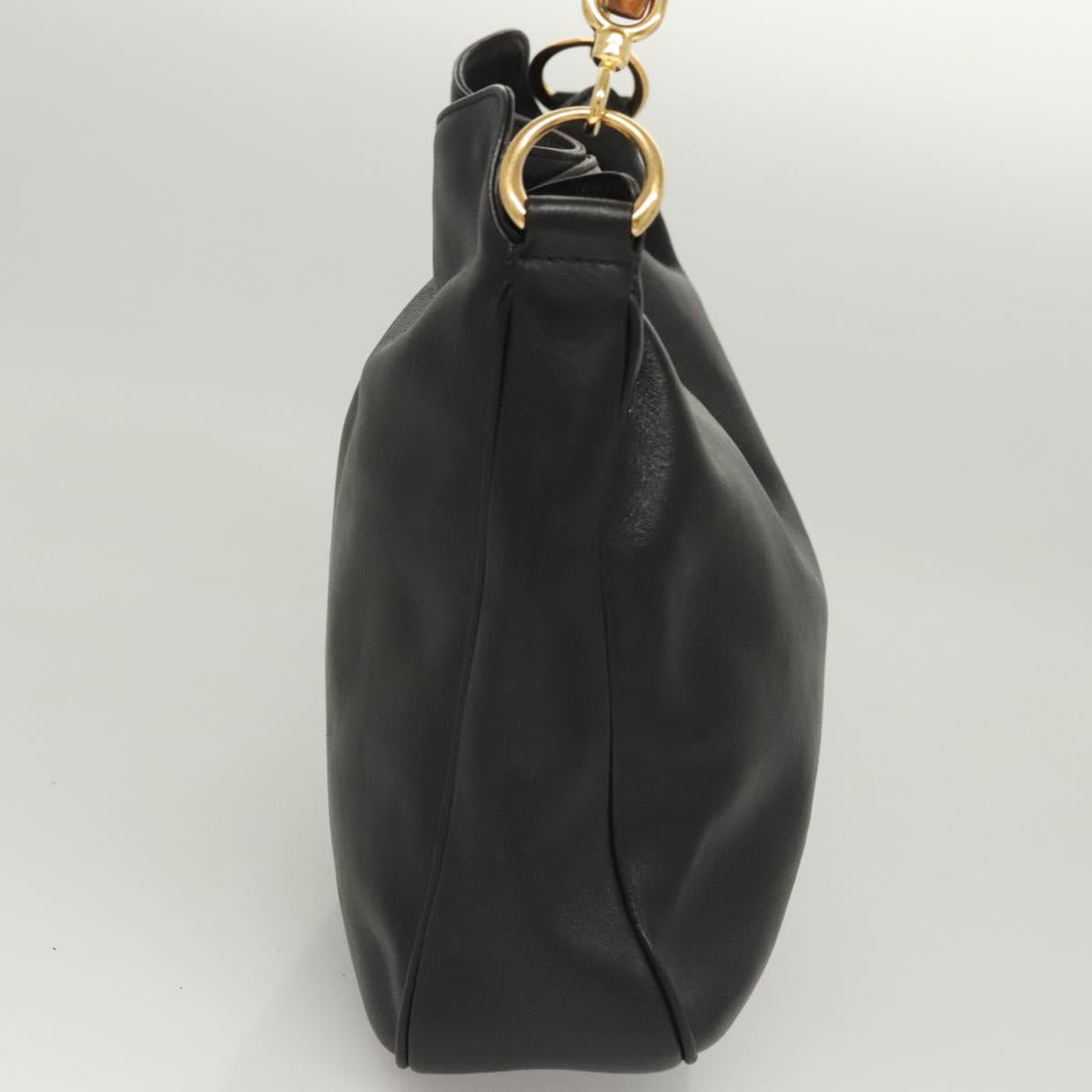 GUCCI Bamboo Hand Bag Leather Black Gold 001 0166 Auth ep9050