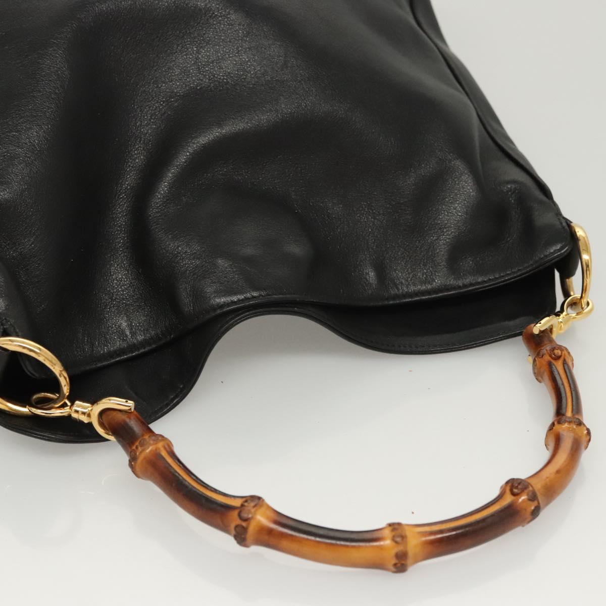 GUCCI Bamboo Hand Bag Leather Black Gold 001 0166 Auth ep9050