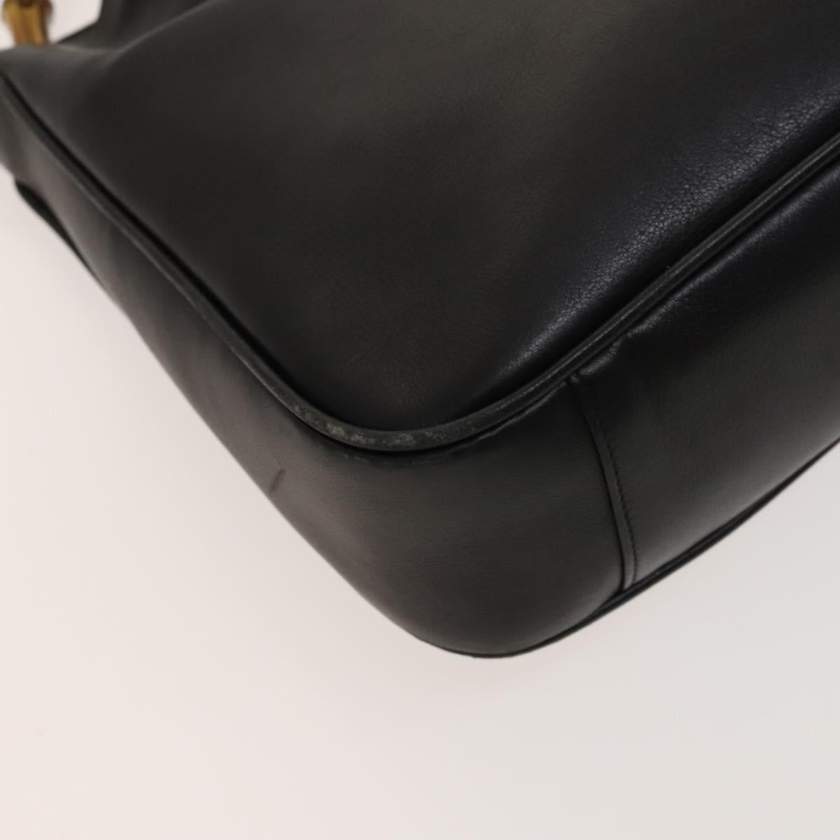 GUCCI Bamboo Hand Bag Leather 2way Black Gold 001 1638 Auth ep9053