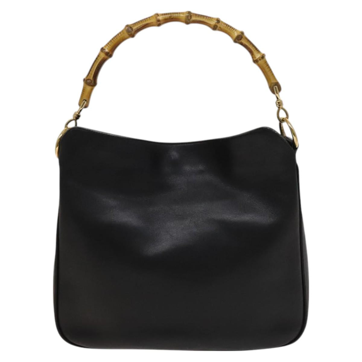 GUCCI Bamboo Hand Bag Leather 2way Black Gold 001 1638 Auth ep9053