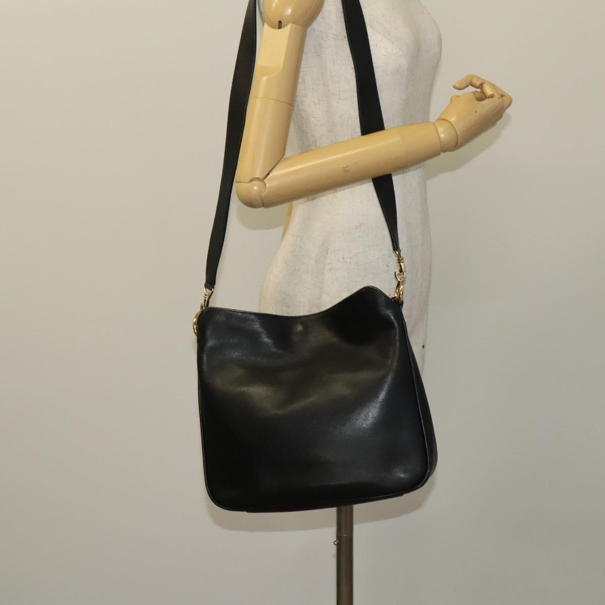 GUCCI Bamboo Hand Bag Leather 2way Black Gold 001 1638 Auth ep9053