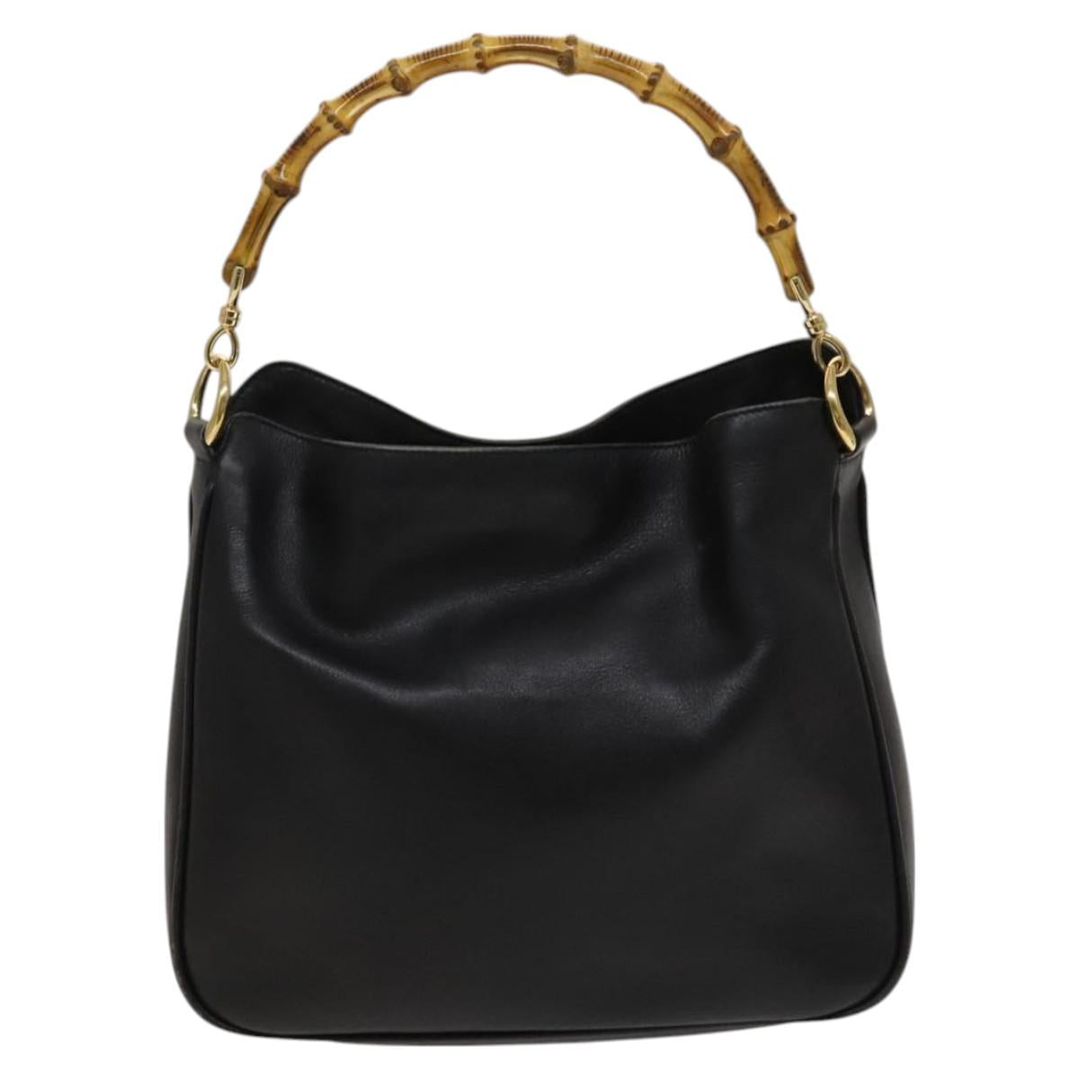 GUCCI Bamboo Hand Bag Leather 2way Black Gold 001 1638 Auth ep9053