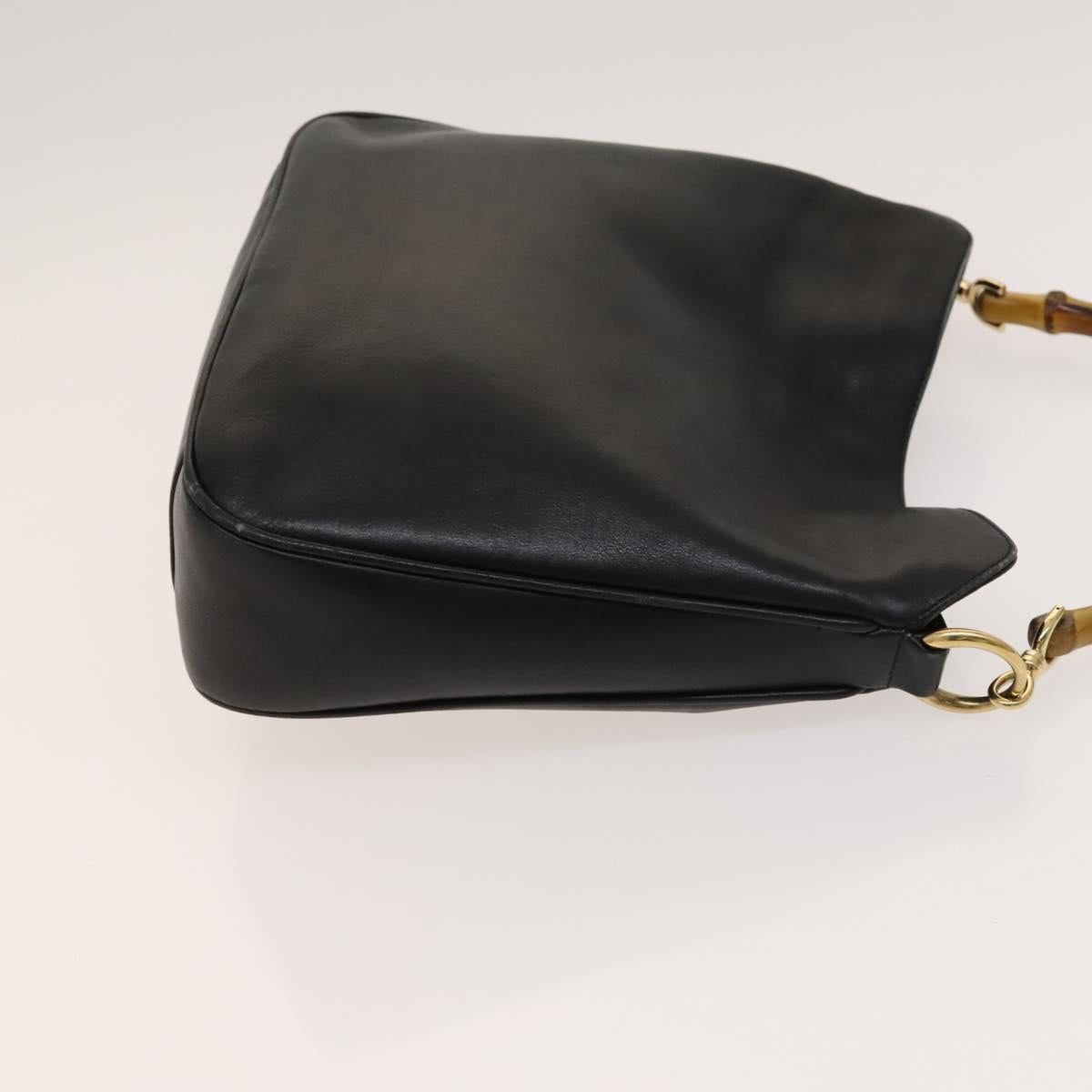 GUCCI Bamboo Hand Bag Leather 2way Black Gold 001 1638 Auth ep9053
