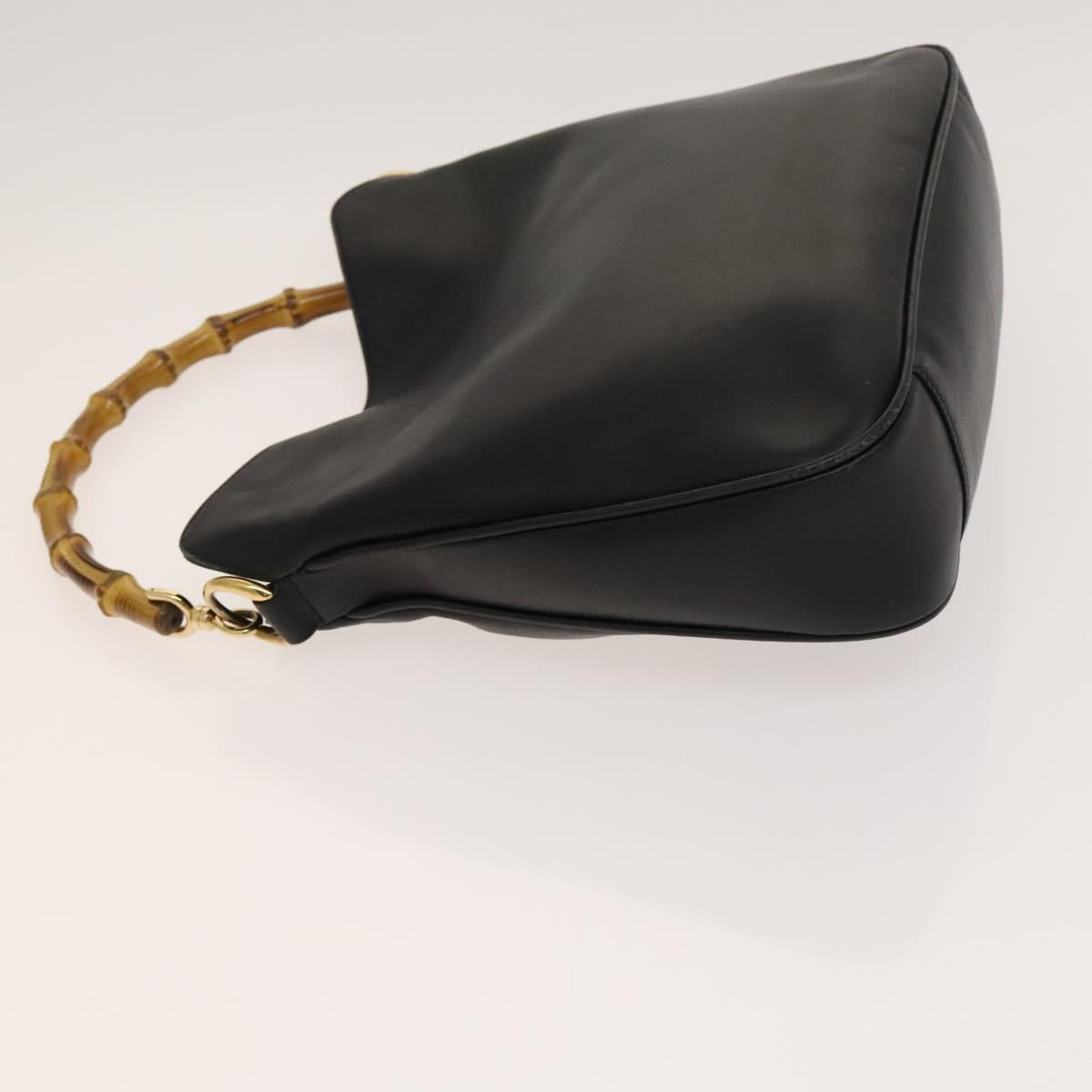 GUCCI Bamboo Hand Bag Leather 2way Black Gold 001 1638 Auth ep9053