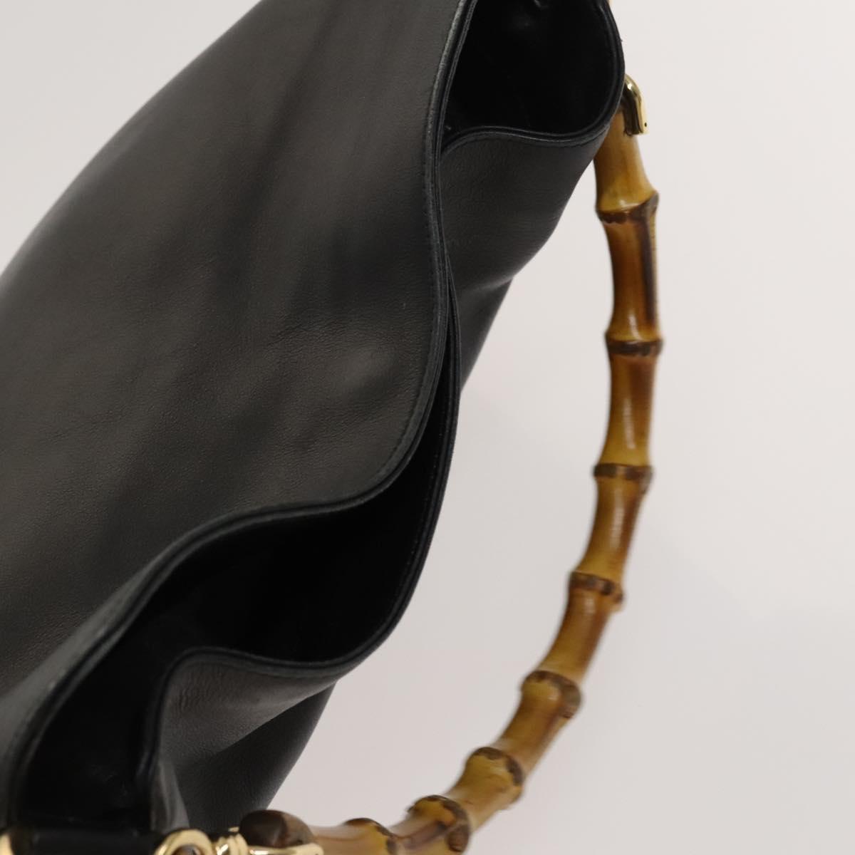 GUCCI Bamboo Hand Bag Leather 2way Black Gold 001 1638 Auth ep9053