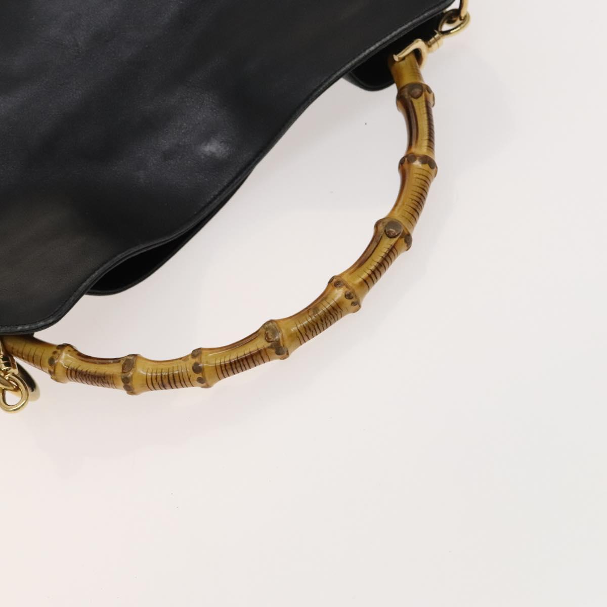 GUCCI Bamboo Hand Bag Leather 2way Black Gold 001 1638 Auth ep9053