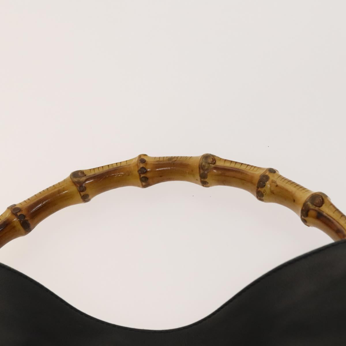 GUCCI Bamboo Hand Bag Leather 2way Black Gold 001 1638 Auth ep9053